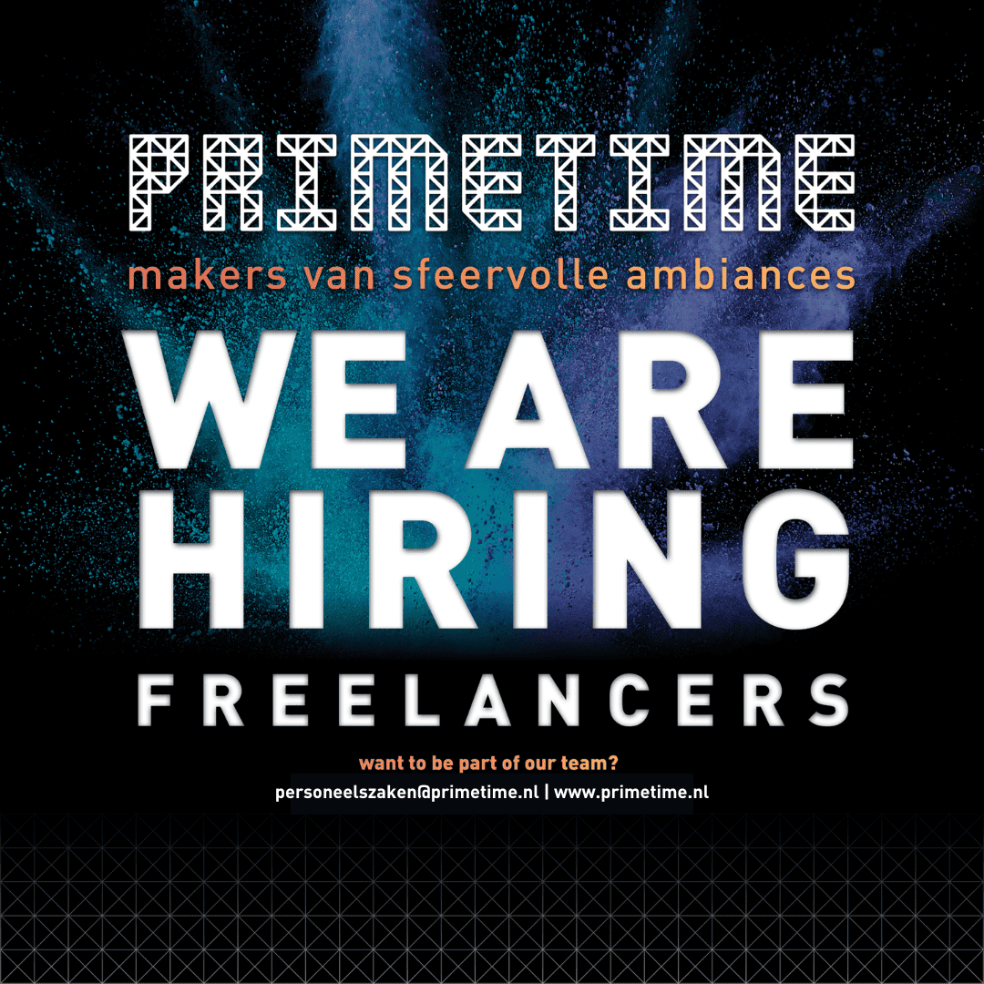 We are hiring freelancers! Zin om samen te werken? Audio, Geluid en Videotechnici gezocht! www.primetime.nl personeelszaken@primetime.nl